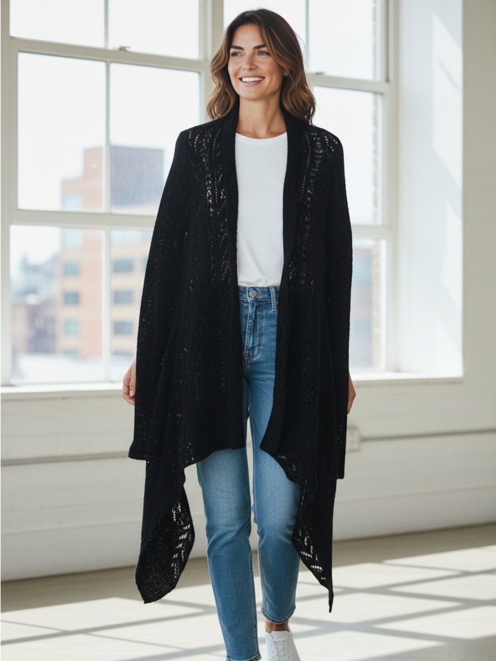 Moda International Long Black Knit Cardigan